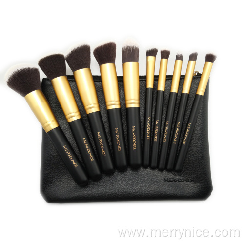 10pc Gold brush set with zipper pouch